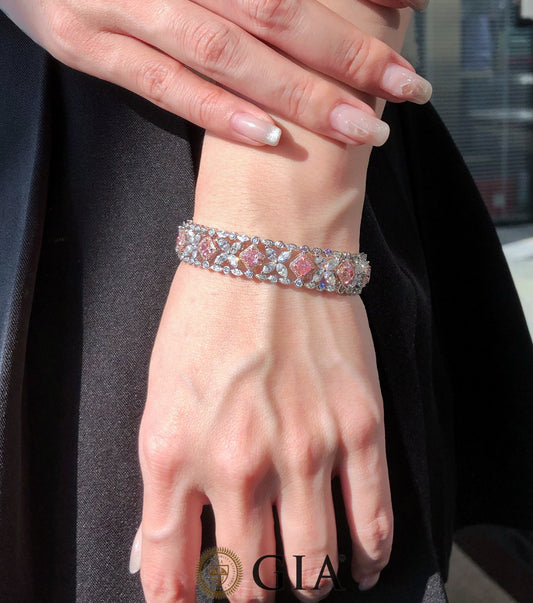 Bracelet en diamant rose fantaisie naturel certifié Gia