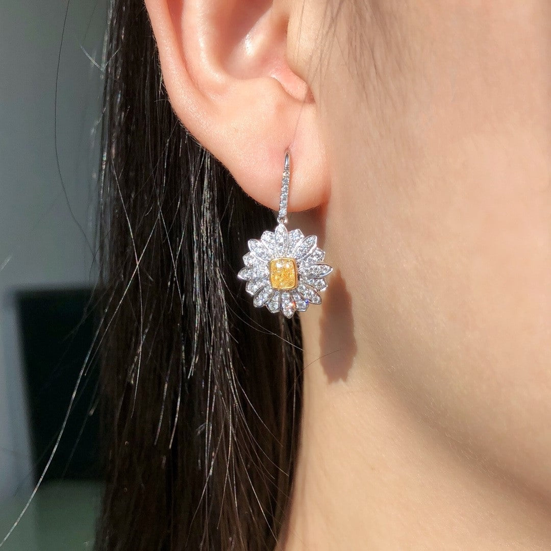 White & Yellow Gold Halo Drop Diamond Earrings
