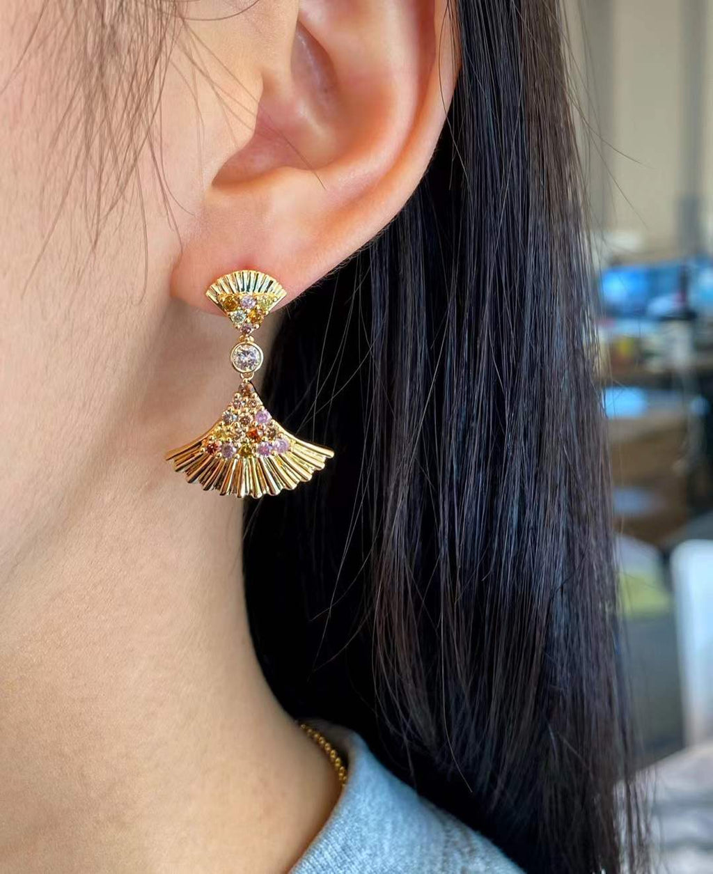 Fancy-Colored Fan Earrings