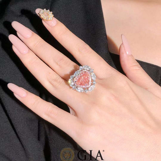 Bague de cocktail en diamant rose en forme de cœur certifiée GIA