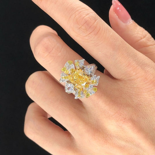 Yellow Diamond Flower Statement Ring