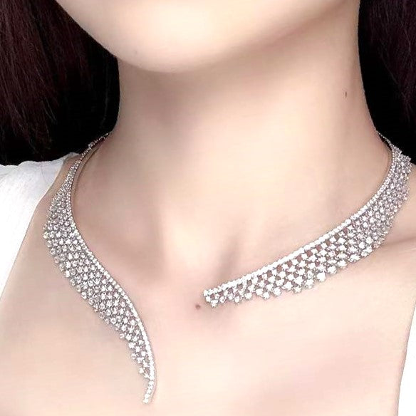 natural white diamond open choker necklace in 18k white gold