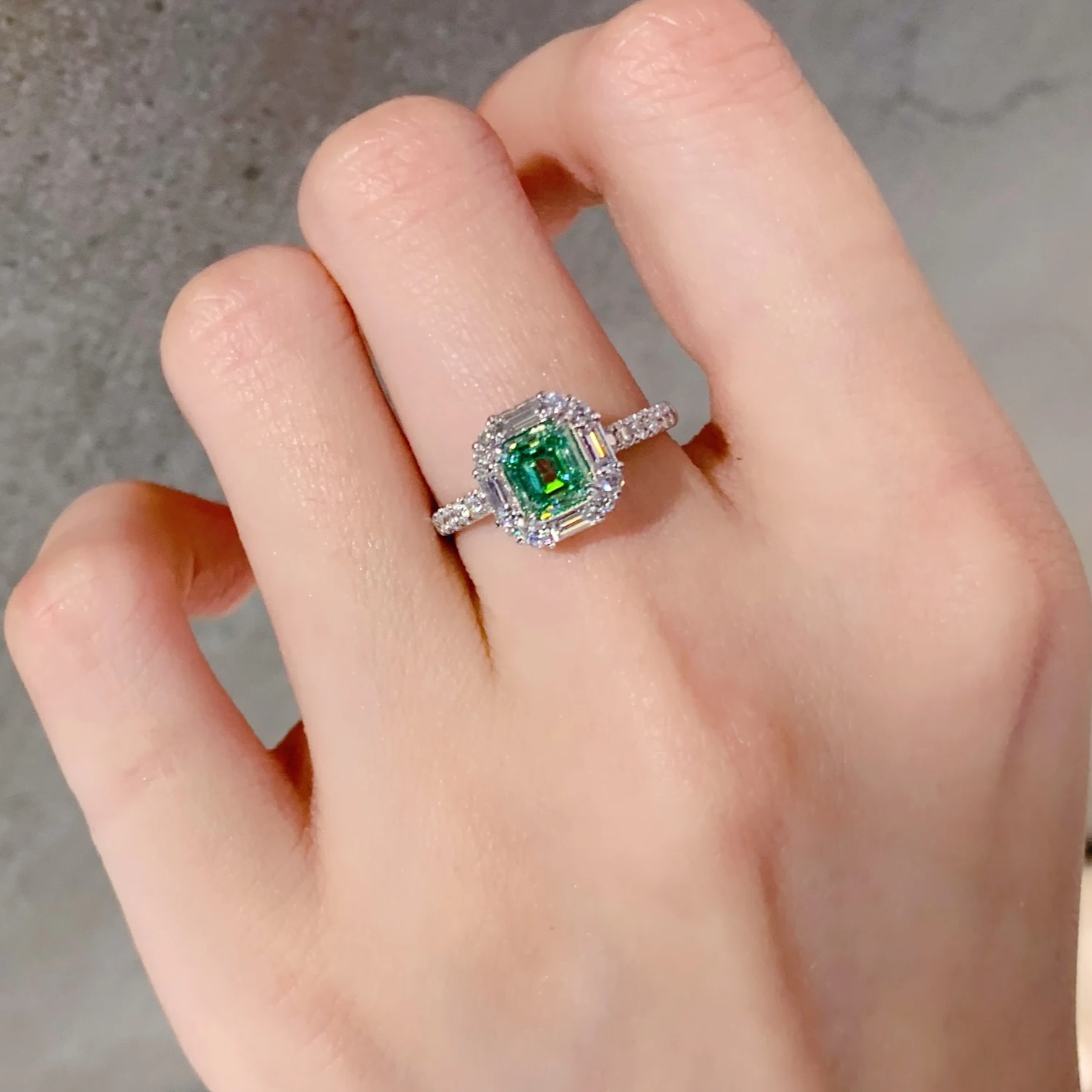 1 carat Fancy Green Halo Diamond Ring