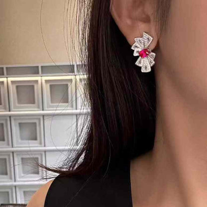 Elegant Ruby and Diamond Drop Stud Earrings in 18K Gold