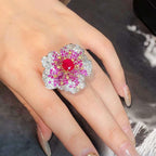 18kt White Gold Floral Diamond Ruby Ring