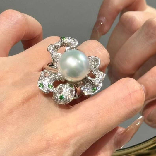 Art Déco Style Australian Pearl Diamond Cocktail Ring