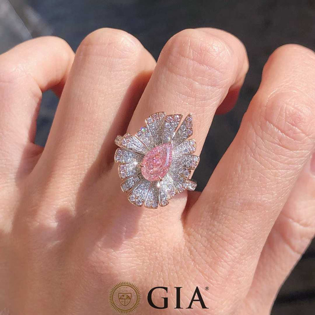 1.02ct GIA Fancy Light Brown-Pink Pear Diamond Ring