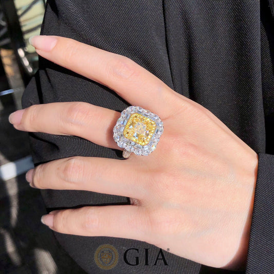 خاتم خطوبة معتمد من GIA مع 8 قيراط من الماس الأصفر والأبيض