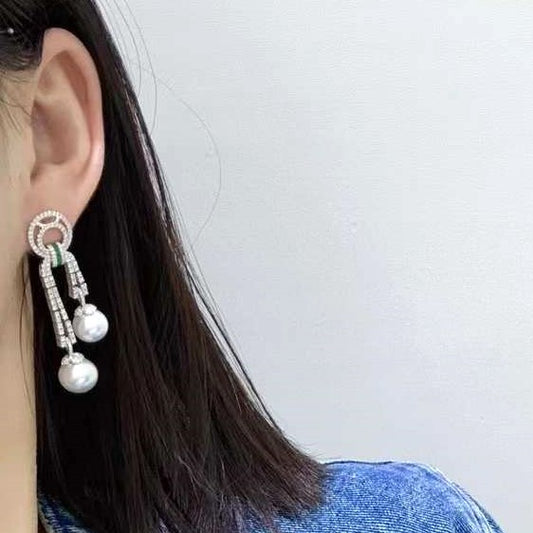 Pearl Diamond Emerald Earrings