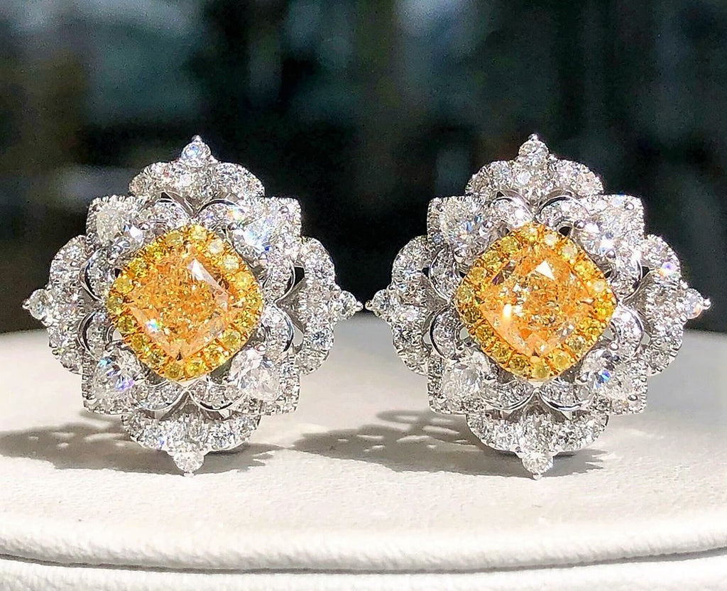 3.78 Carat Yellow Studs