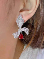 Bow Drop Ruby and Diamond Earrings