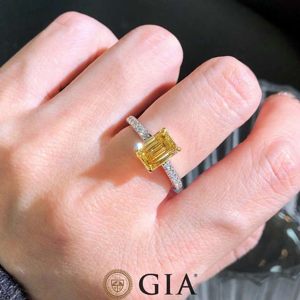 Deep Yellow Emerald Cut Diamond Engagement Ring