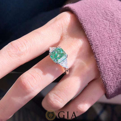 Green Diamond Three Stone Engagement Ring
