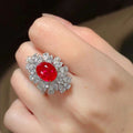Certified 3.33 Carat Ruby Halo Diamond Ring in 18k White Gold
