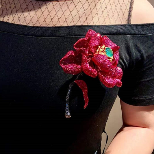 One of a Kind Large Ruby Diamond Flower Brooch