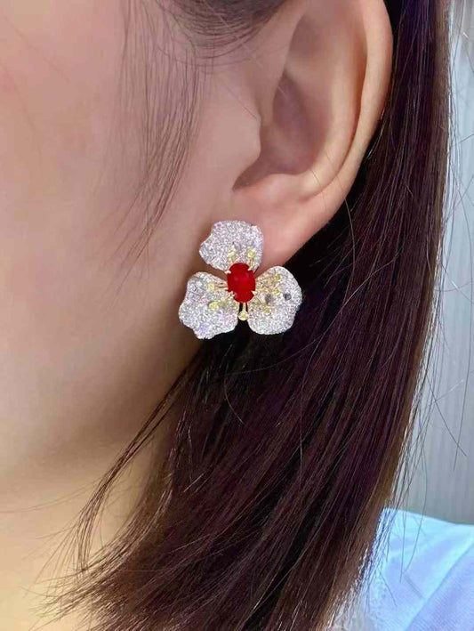 Ruby Flower Earrings 2.30 Carat