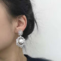 Natural Pearl Halo Diamond Drop Earrings in 18k White Gold
