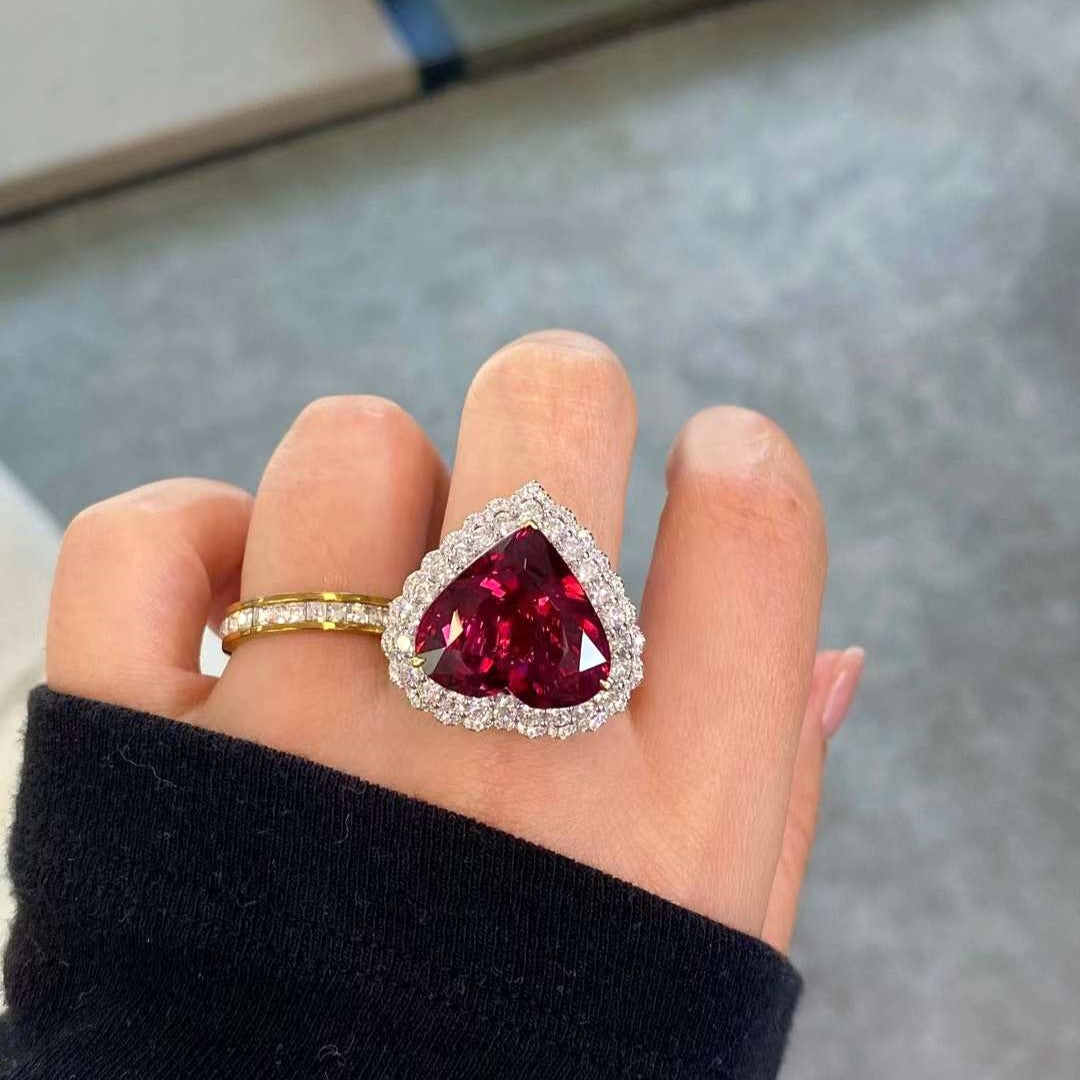 Heart Rubellite Diamond 18K White Gold Ring
