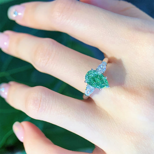 Green Pear Diamond Ring