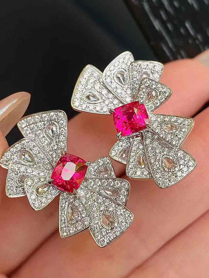 Elegant Ruby and Diamond Drop Stud Earrings in 18K Gold