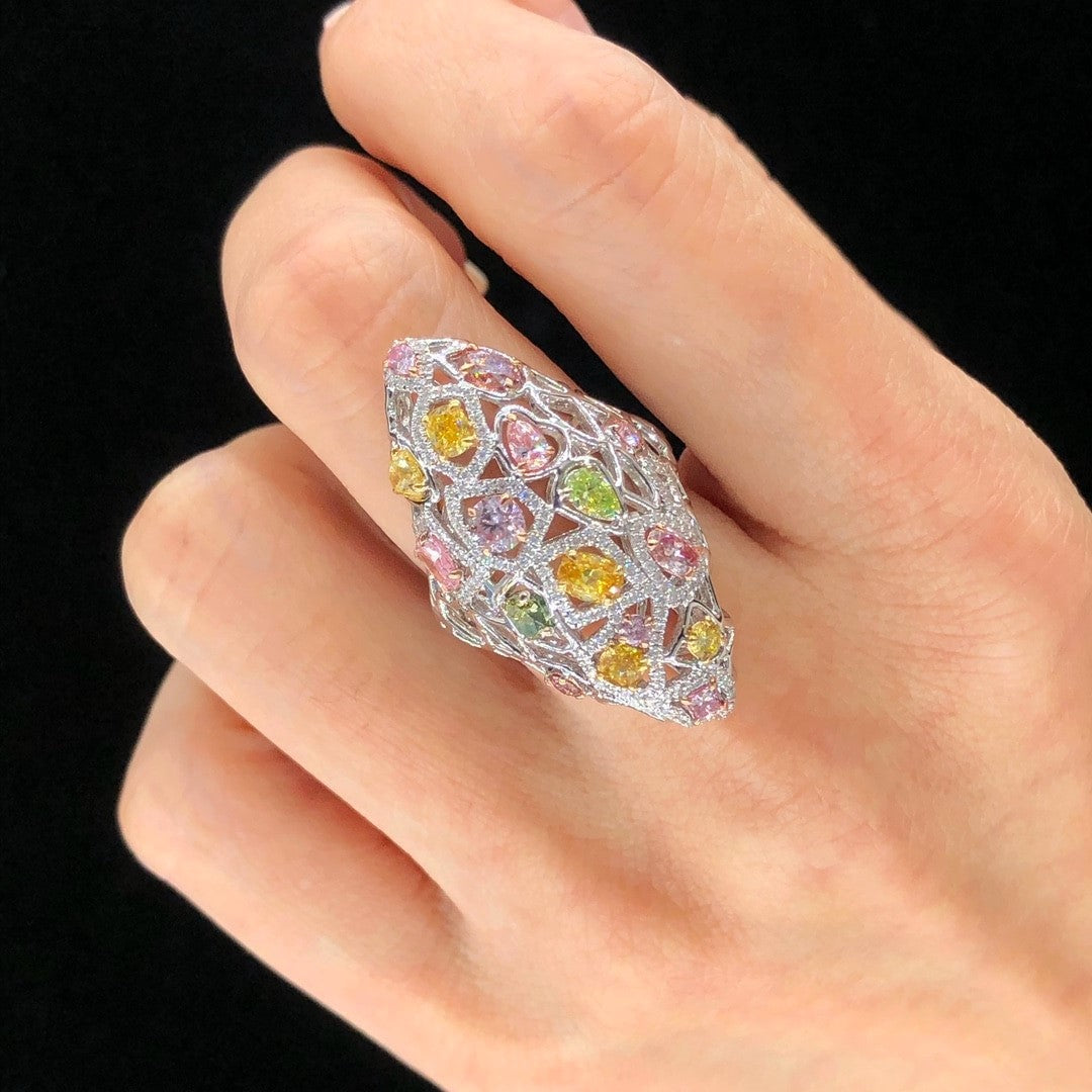 يتوهم على شكل متعدد الألوان خاتم كوكتيل الماس كامل الاصبع