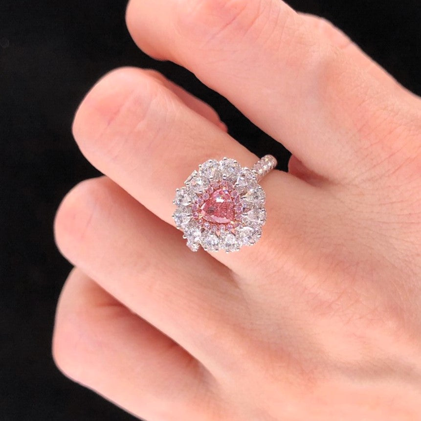 Pink Heart Halo Diamond Ring