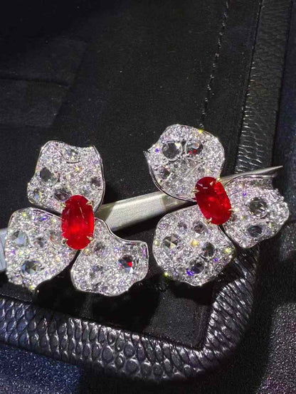 Ruby Flower Stud Earrings in 18K Gold