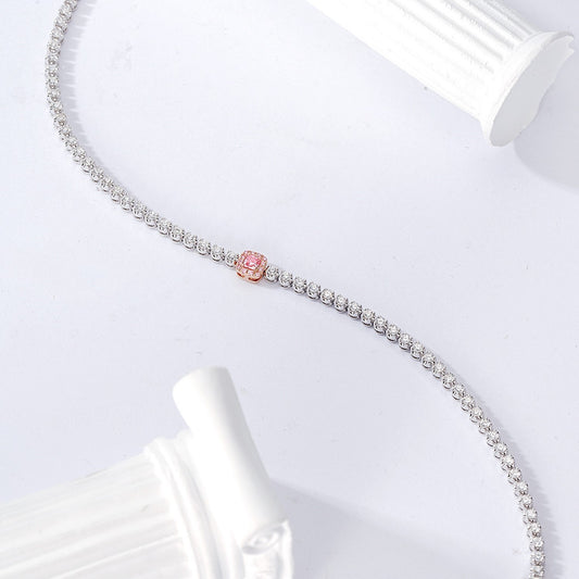 Bracelet Tennis Diamant Rose Diamant Blanc 18 Carats