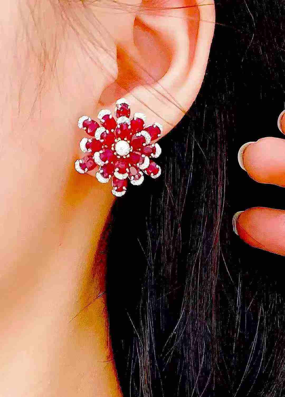 10ct Ruby Flower Earrings with 0.90ct Diamonds