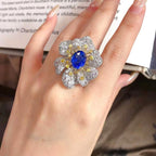 Bague tendance fleur saphir et diamants