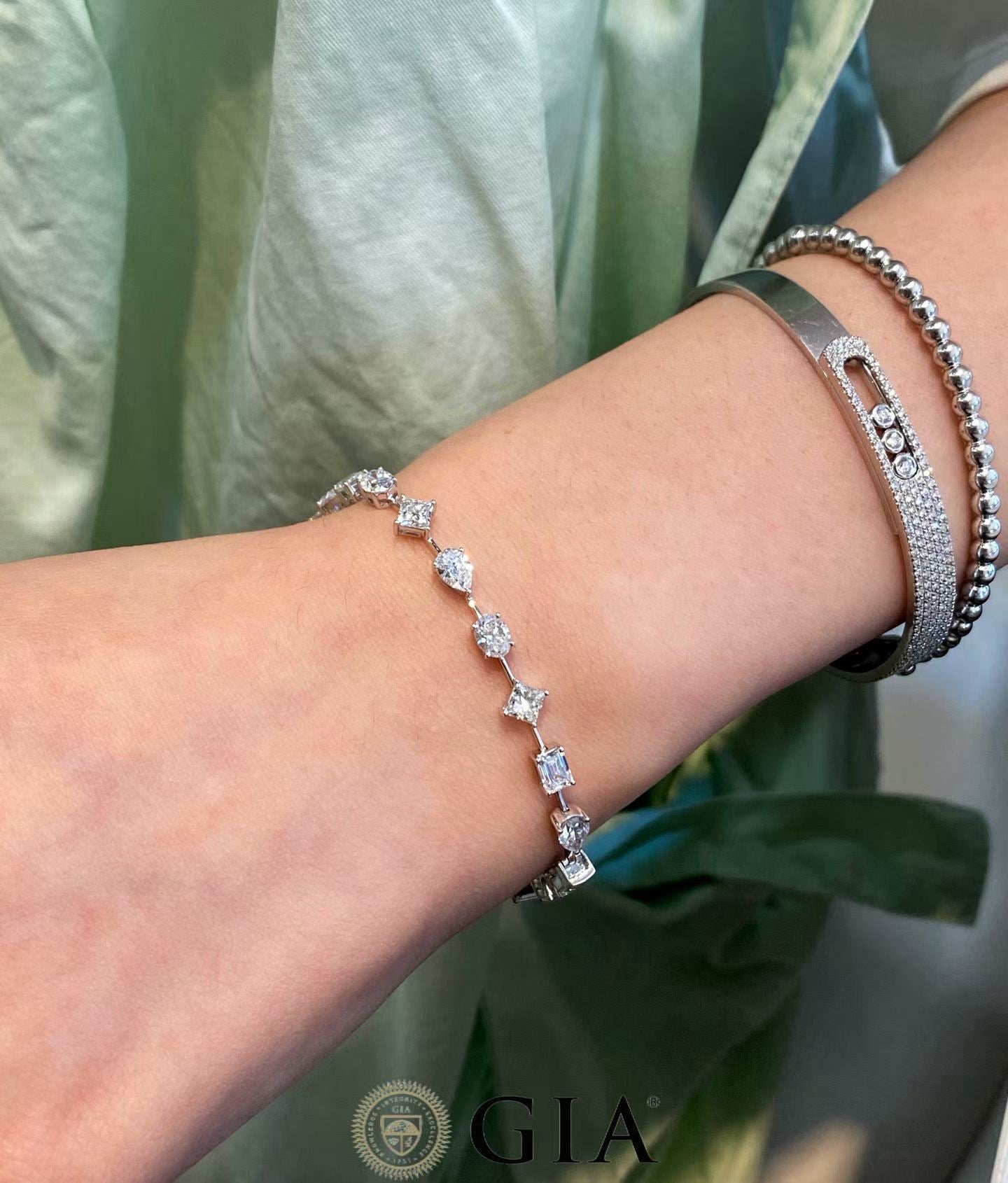 GIA Certified 6.00ct Fancy-Cut White Diamond Bracelet