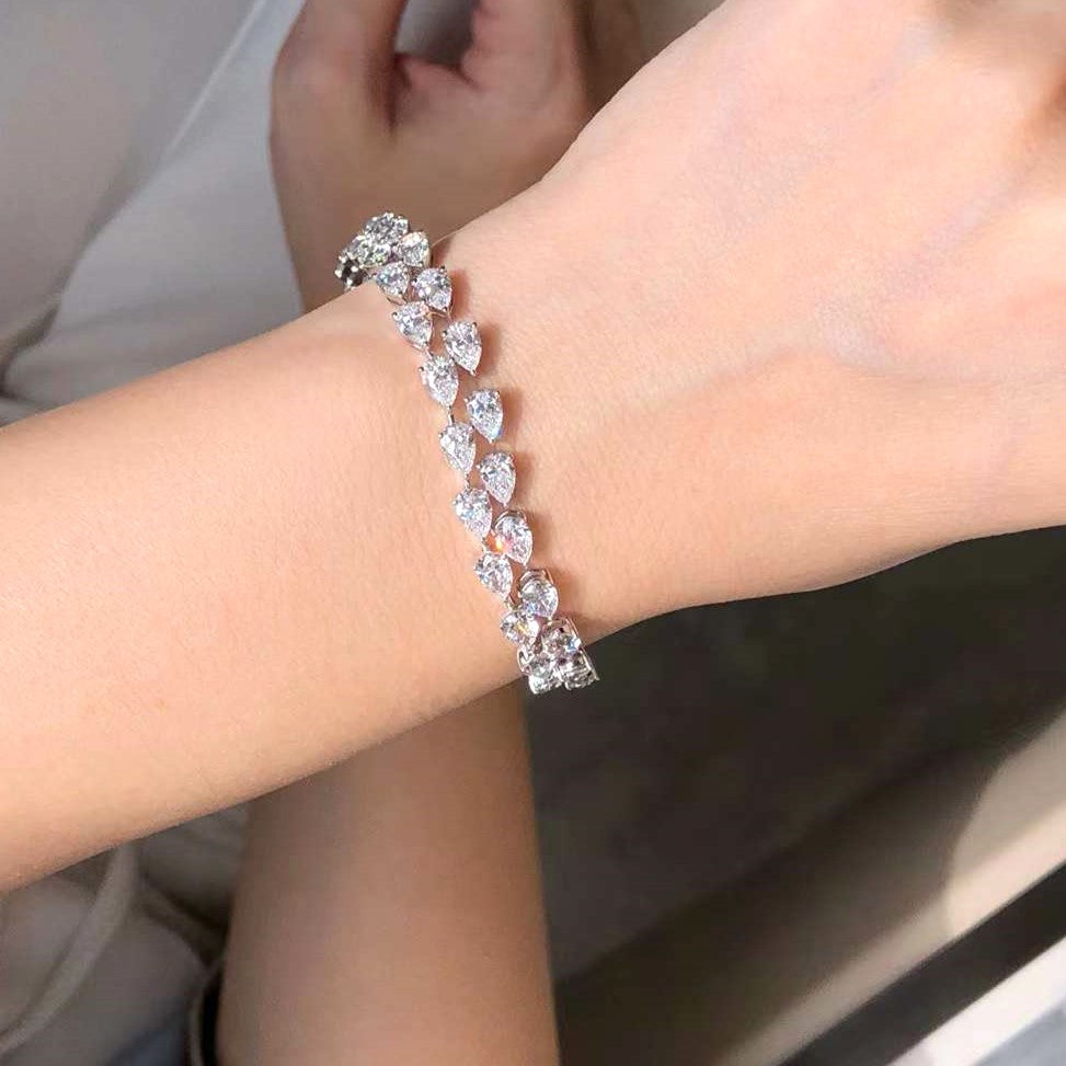 Bracelet tennis diamant blanc double forme poire 