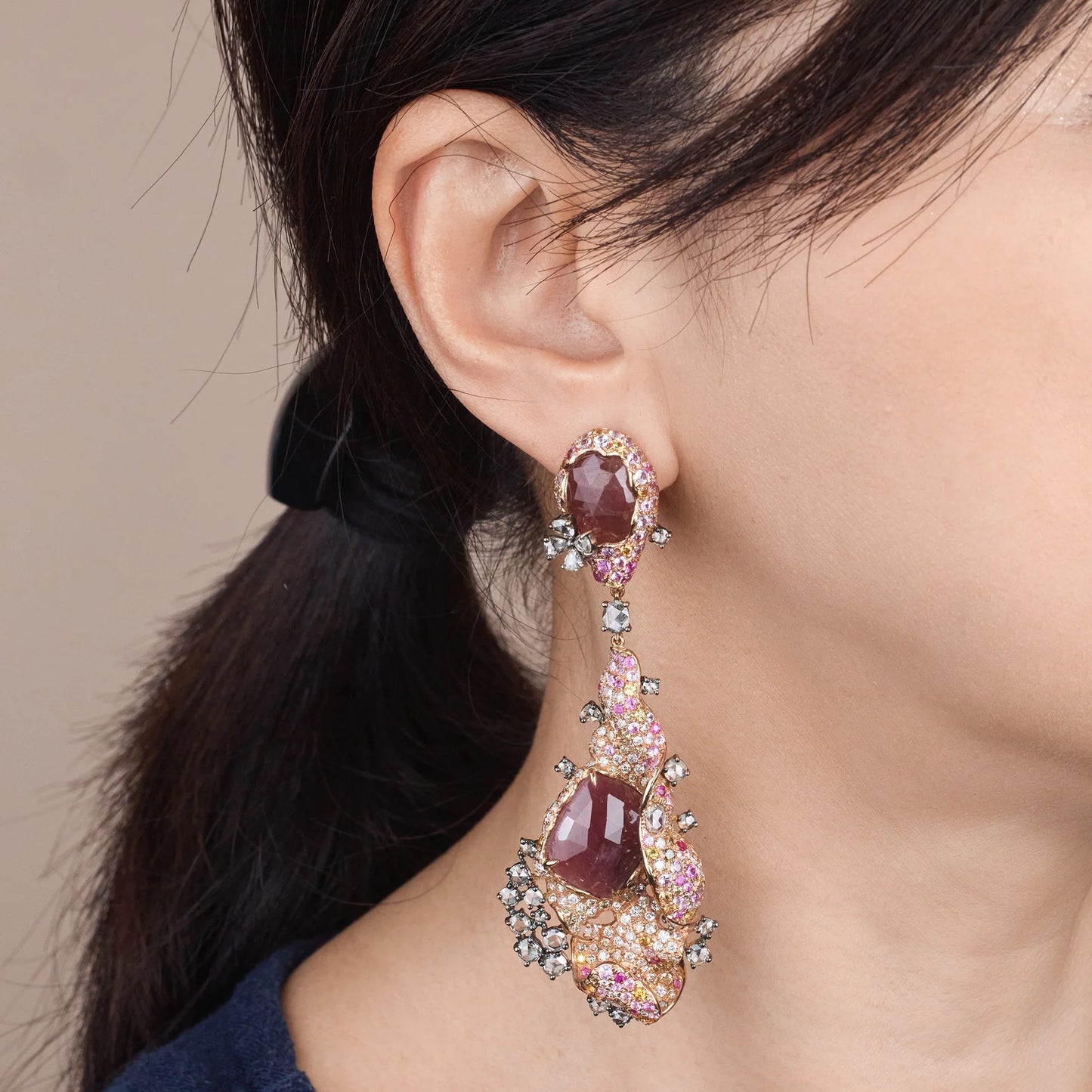 Dangle Drop Earrings with Color Sapphires and Diamonds