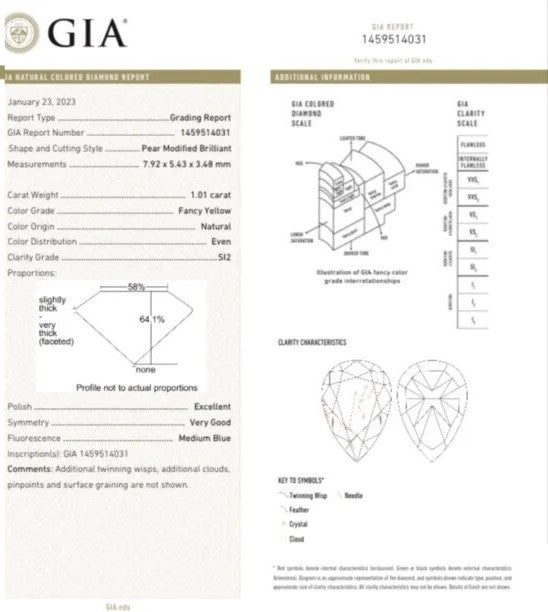 GIA Yellow Pear Diamond Drop Earrings