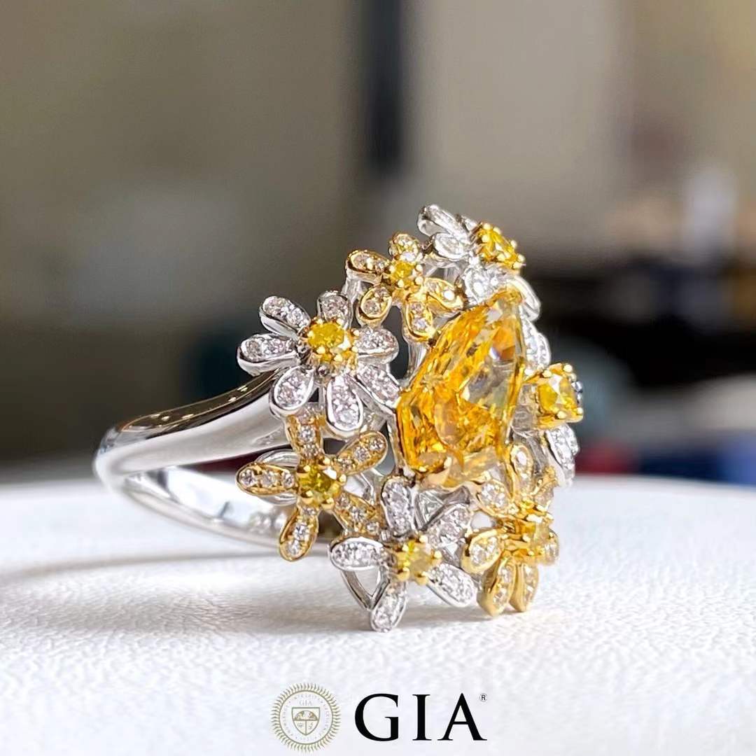 1.00 Carat Fancy Brownish Yellow Diamond Kite Ring with Pear Halo