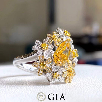 1.00 Carat Fancy Brownish Yellow Diamond Kite Ring with Pear Halo