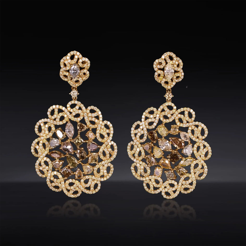Dangle Earrings with White Marquise and Fancy Color Diamonds