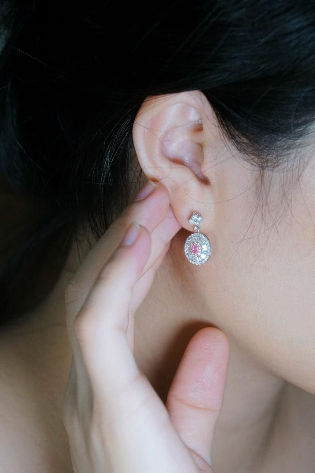 Pink Stud Drop Earrings