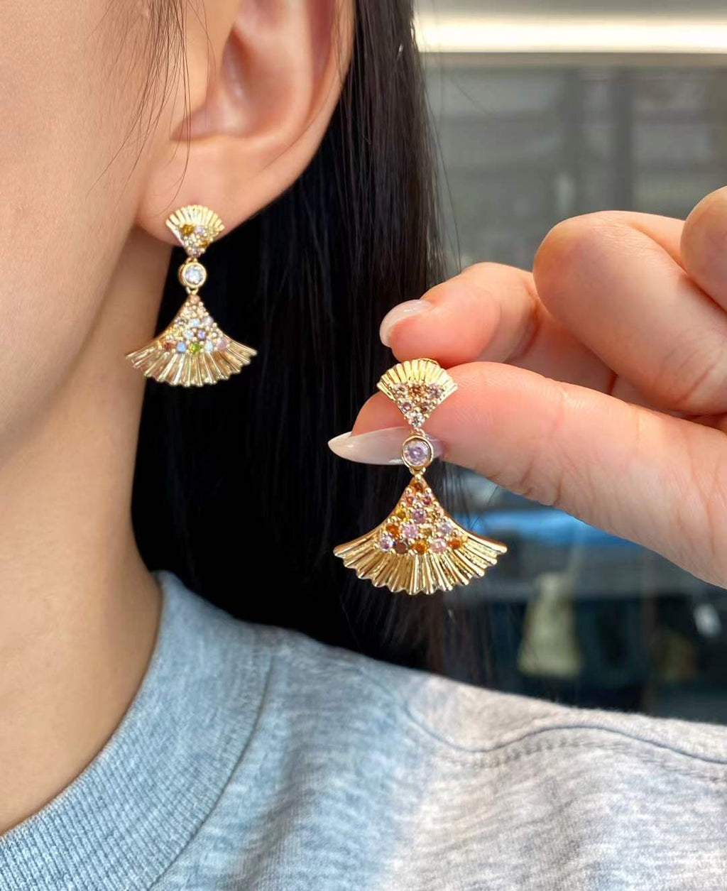 Fancy-Colored Fan Earrings