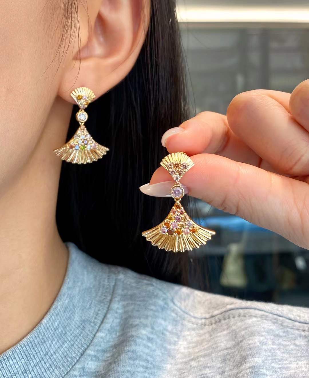 Fancy-Colored Fan Earrings