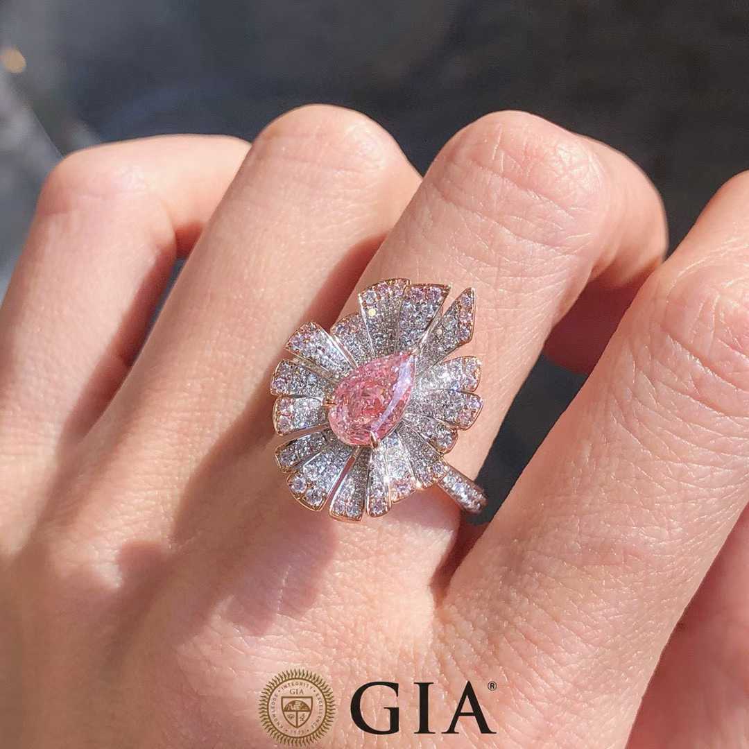 1.02ct GIA Fancy Light Brown-Pink Pear Diamond Ring