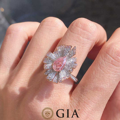 1.02ct GIA Fancy Light Brown-Pink Pear Diamond Ring