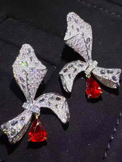 Bow Drop Ruby and Diamond Earrings