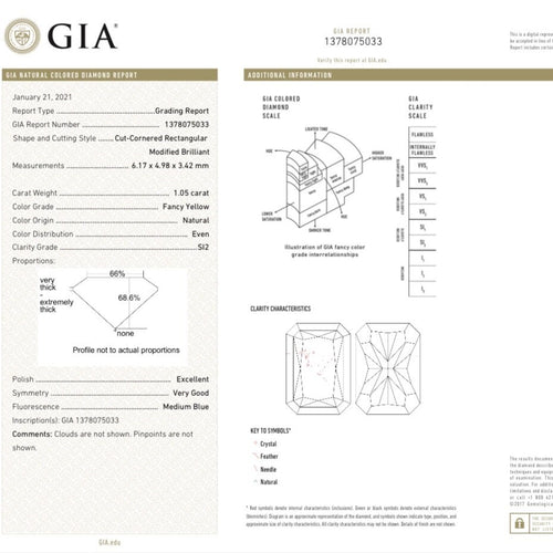 1.60 カラットの天然イエロー ダイヤモンド GIA リング