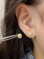 0.30ct Oval Yellow Diamond Double Halo Stud Earrings in 18K Solid Gold