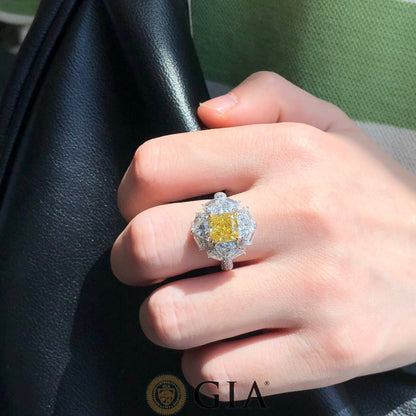 Eze Jewelry Bague en diamant jaune vif fantaisie certifiée GIA de 2,00 carats