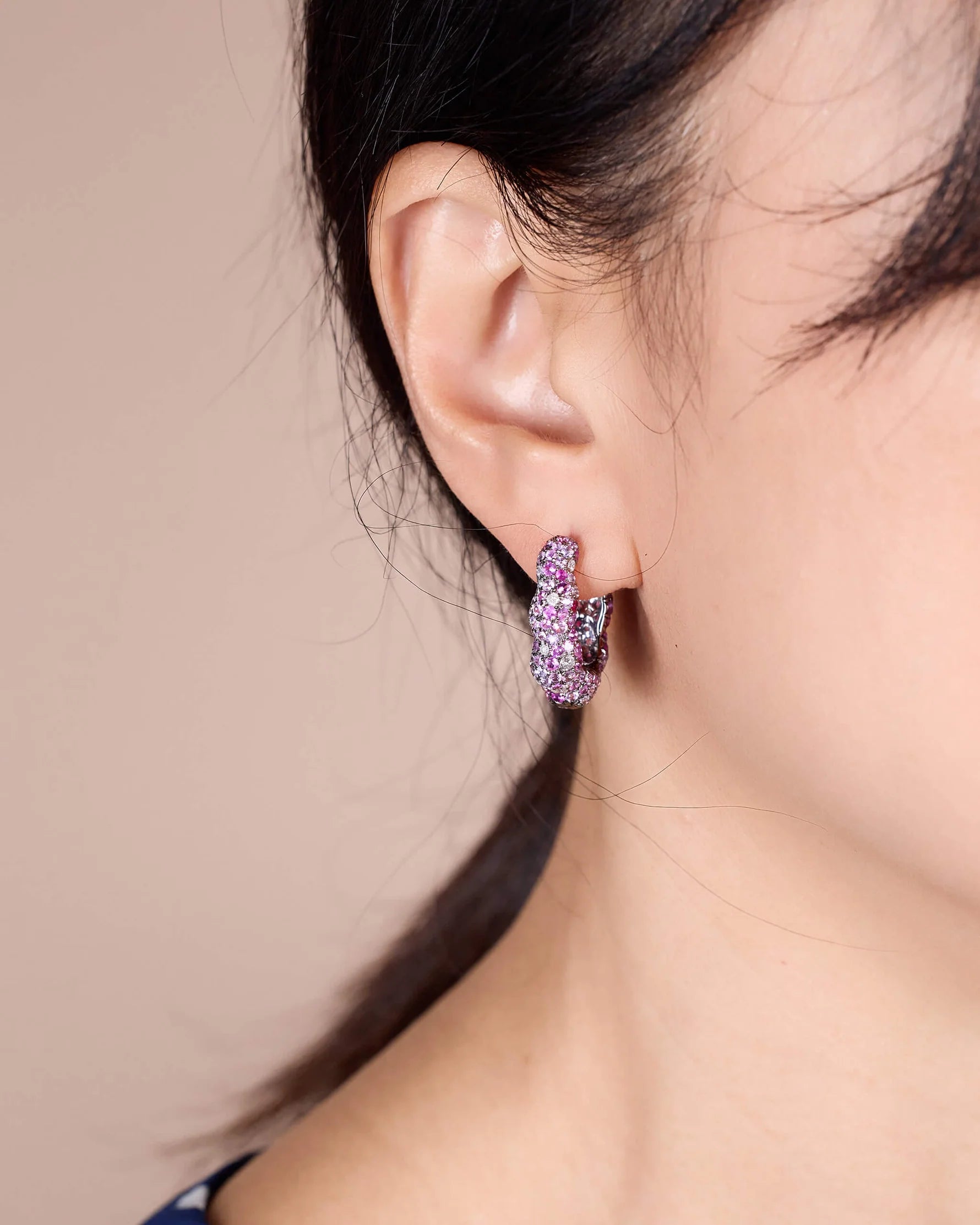 Pink Sapphire Diamond Hoop Earrings