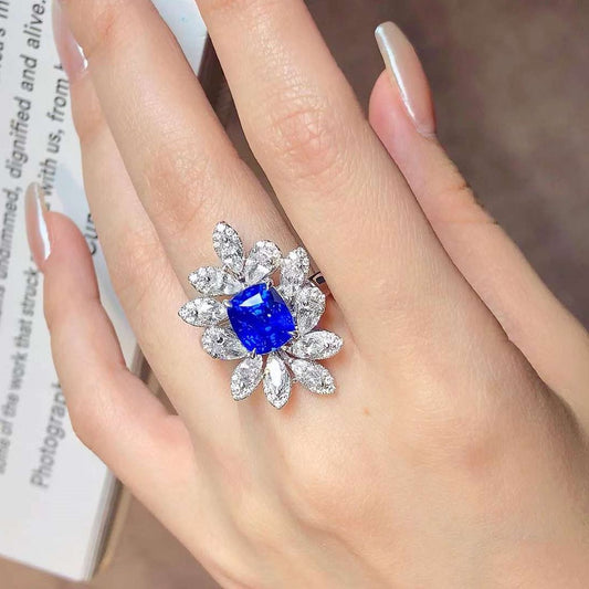 Vivid Blue Sapphire and Diamond Cocktail Ring