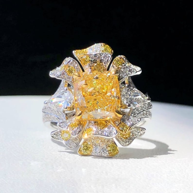 Yellow Diamond Flower Statement Ring