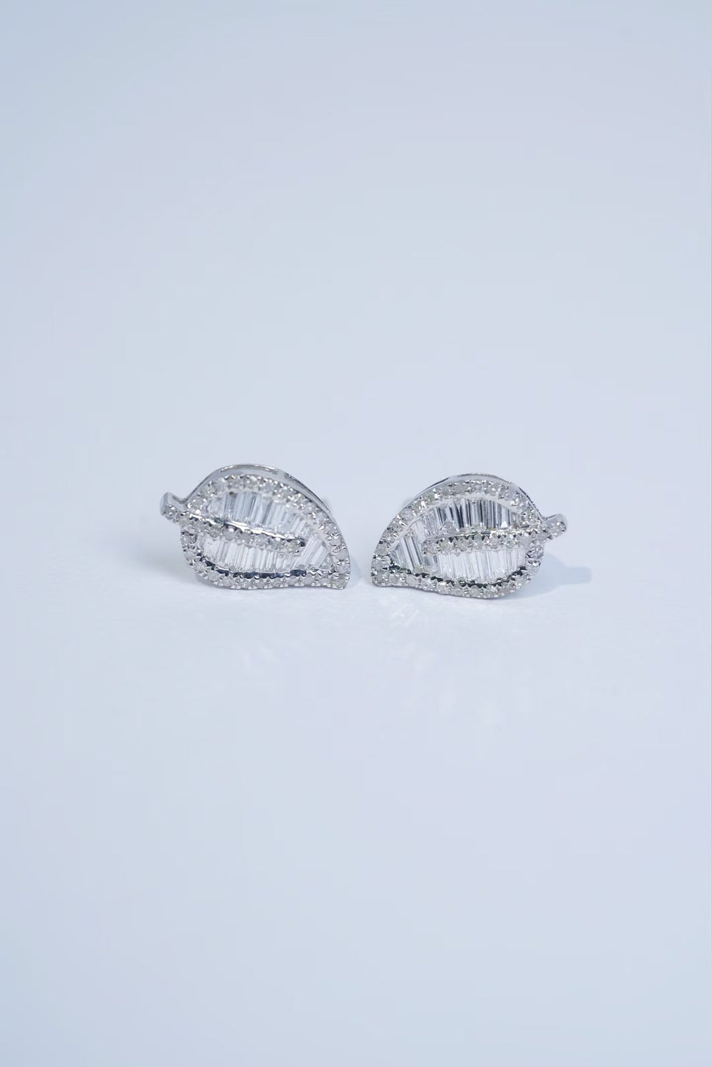 18K Tapered Leaf Diamond Stud Earrings